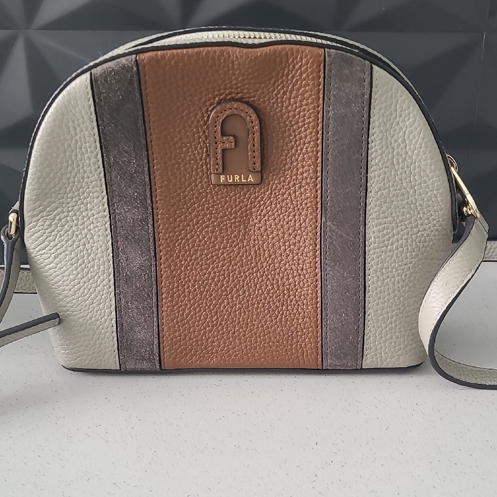 Furla Crossbody Bag in Cream, Brown, and Gray